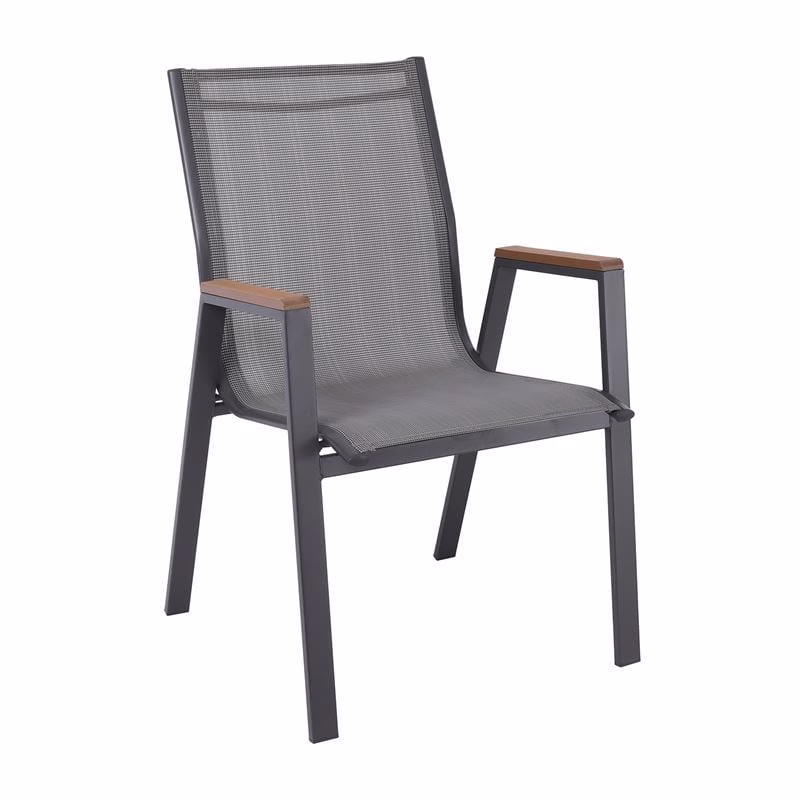 VIRNA Armchair Metal Dark Grey/Textilene Grey/Polywood Natural